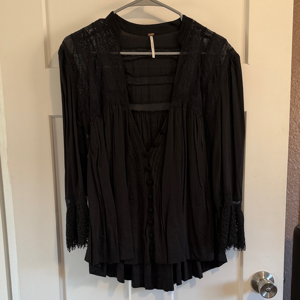 Free People Black Lace Blouse